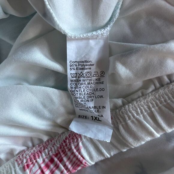 Women’s Plus1XL White Heart Print Short Sleeve Pajama Set Lounge Pants Set #D - Picture 6 of 6